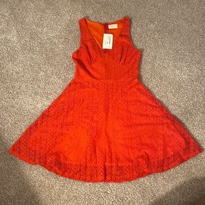 Bright Red Lace Mini Cocktail Dress